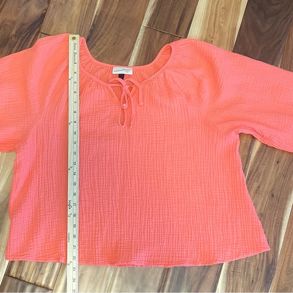 Universal Thread Size Large Gauzy Balloon-Sleeve Popover Blouse Coral Red Boho - Picture 6 of 6